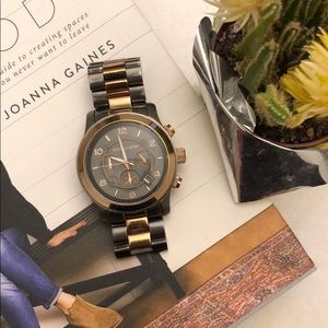 Michael Kors oversized gunmetal/gold runway watch